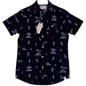 Free Planet Men's Good Madness Short Sleeve Button Up Shirt Black Small NWT